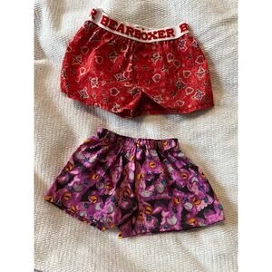 Build A Bear Workshop Lot of 2 Hearts & Halloween Print Bear Boxer Shorts